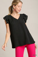 Double Flutter Sleeve V-Neck Top