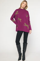 Cheetah Patterned Mock Neck Sweater