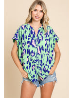 Leopard Print Short Sleeve U-neck Top