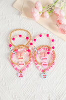 Valentine Heart Pendant Beaded Elastic Bracelet Set