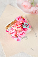 Valentine Heart Pendant Beaded Elastic Bracelet Set