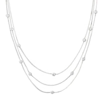 3 Strand Necklace with CZ Stations
