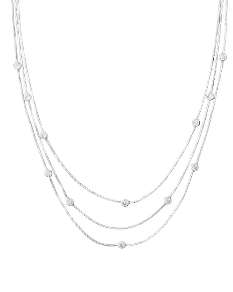3 Strand Necklace with CZ Stations