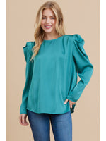 Long Sleeve Satin Top with Back Keyhole
