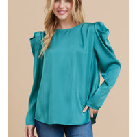 Long Sleeve Satin Top with Back Keyhole