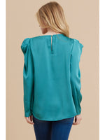 Long Sleeve Satin Top with Back Keyhole
