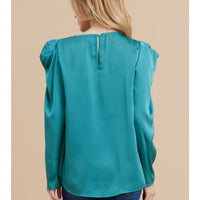 Long Sleeve Satin Top with Back Keyhole