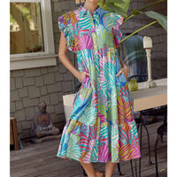 Button Up Short Sleeve Midi Dress