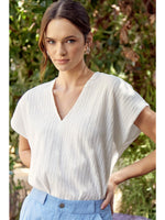 Textured V-neck Short Sleeve Dolman Top
