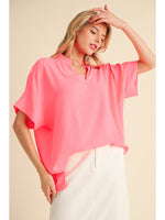 Frilled V-Neck Short Sleeve Dolman Top
