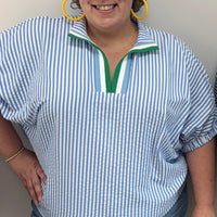 Striped Elastic Short Sleeve Dolman Top