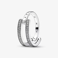 FINAL SALE Pandora Signature Logo & Pavé Double Band Ring