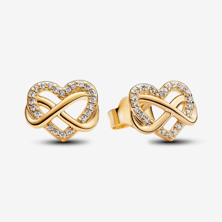 Pandora Sparkling Infinity Heart Stud Earrings Gold