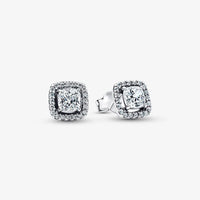 Pandora Square Halo Stud Earrings