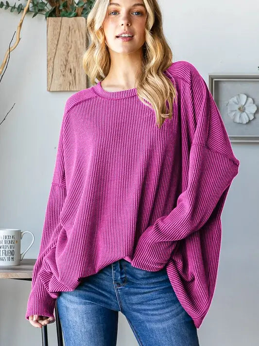 Magenta Long Sleeve Urban Ribbed Top