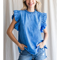 Dot Print Smocked Short Sleeve Top