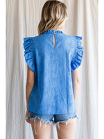 Dot Print Smocked Short Sleeve Top
