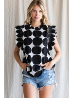 Sleeveless Ruffle Dot Pattern Top
