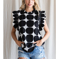 Sleeveless Ruffle Dot Pattern Top