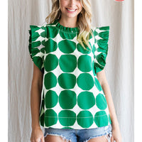 Sleeveless Ruffle Dot Pattern Top