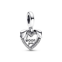 FINAL SALE Pandora Heart & Dog Double Dangle Charm