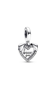 FINAL SALE Pandora Heart & Dog Double Dangle Charm