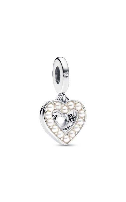Pandora Pearlescent White Heart Double Dangle Charm