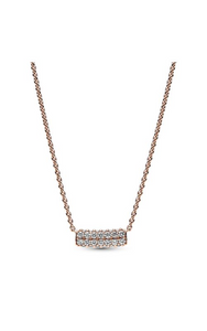 Rose Pandora Timeless Pave Double-row Bar Collier Necklace 45cm