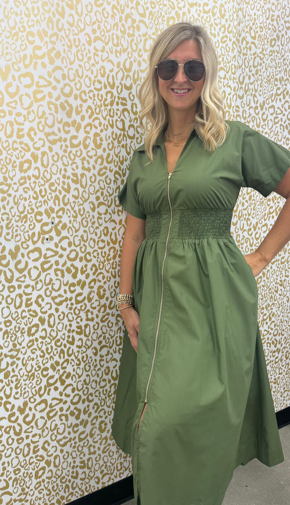 Olive Me Short Sleeve Midi Dress