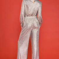 Metallic Foil Print Wide Leg Pants