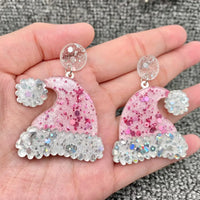 Pink Christmas Hat Dangle Earrings