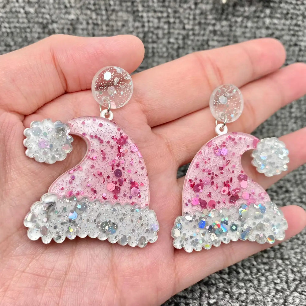 Pink Christmas Hat Dangle Earrings