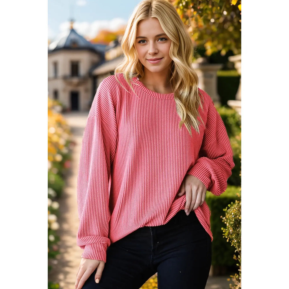 Puff Sleeve Ribbed Long Sleeve Top