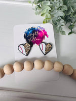 Baseball Leopard Heart Stud Earrings
