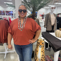 Rust Leopard Print V Neck Blouse