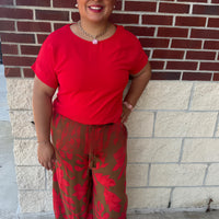 Red Roll Up Short Sleeve Top