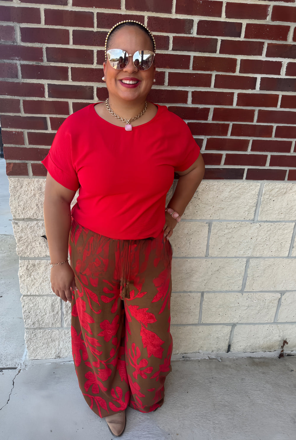 Red Roll Up Short Sleeve Top