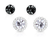 Silver April Birthstone with Black CZ Halo Jacket Earrings