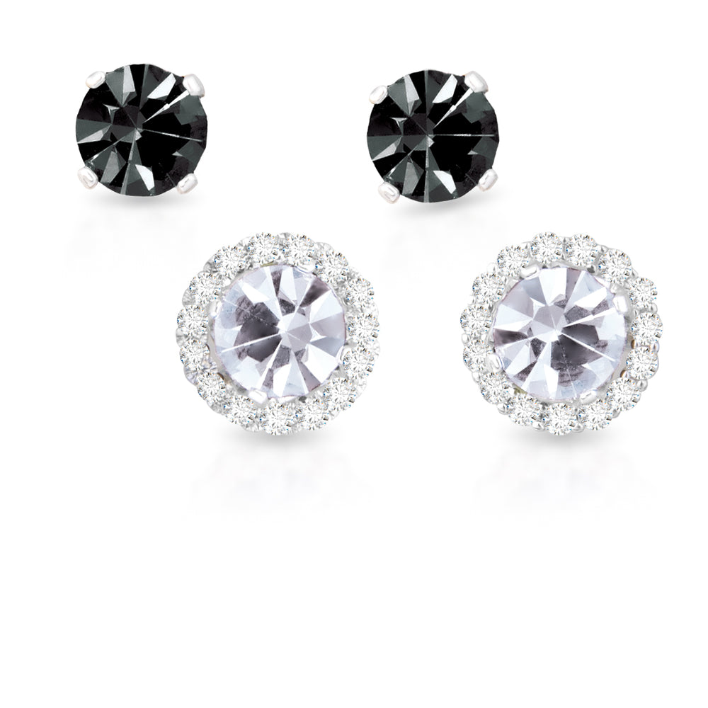 Silver April Birthstone with Black CZ Halo Jacket Earrings