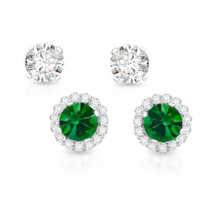 Silver May Birthstone with CZ Halo Jacket Earrings