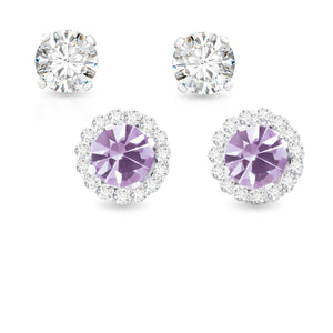 Silver June Birthstone with CZ Halo Jacket Earrings