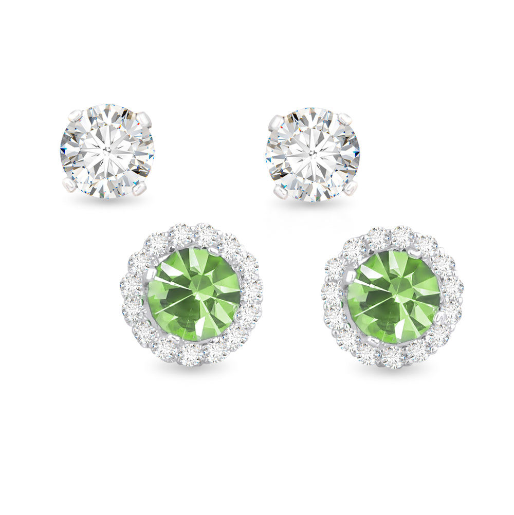Silver August Birthstone with CZ Halo Jacket Earrings
