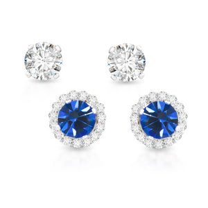Silver September Birthstone with CZ Halo Jacket Earrings