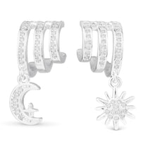 CZ Spiral Sun and Moon Drop Earrings