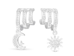 CZ Spiral Sun and Moon Drop Earrings