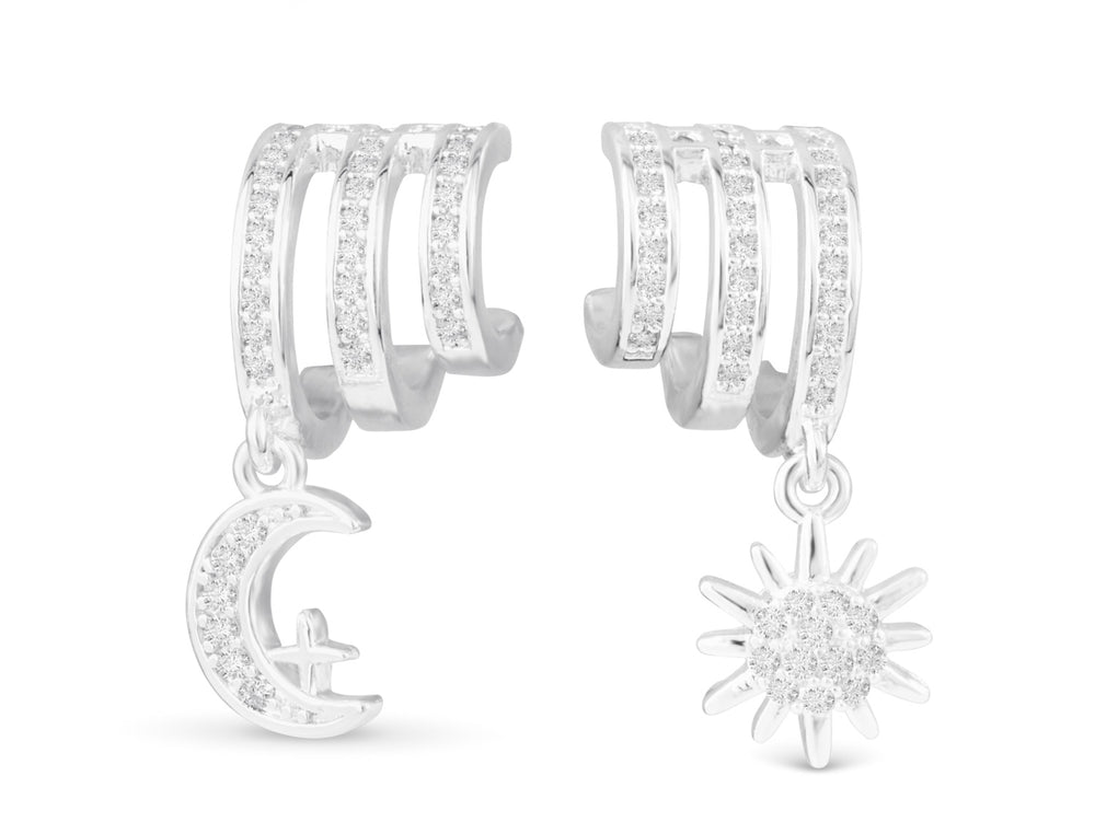 CZ Spiral Sun and Moon Drop Earrings