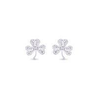Silver CZ Three Leaf Clover Earrings