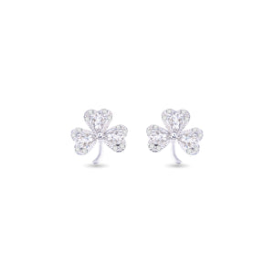 Silver CZ Three Leaf Clover Earrings