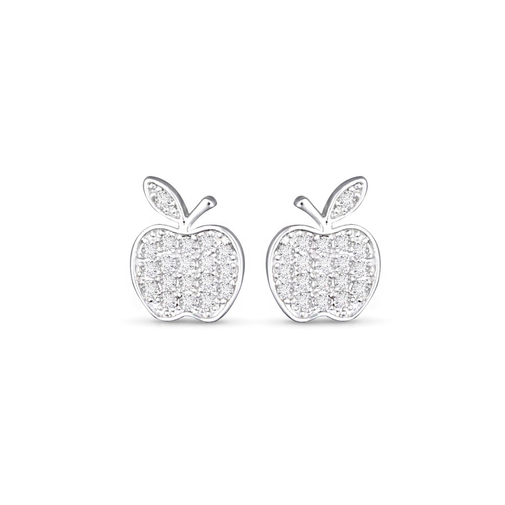 Silver CZ Apple Stud Earrings