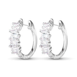 Silver Baguette CZ Huggie Earrings